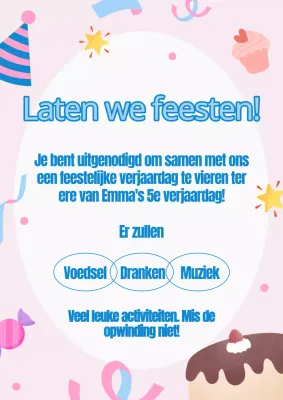 Uitnodiging voor verjaardagsfeestje in roze en blauw