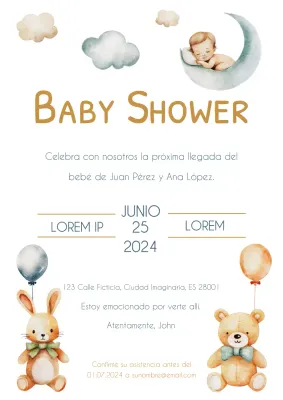 Invitación de baby shower en acuarela azul