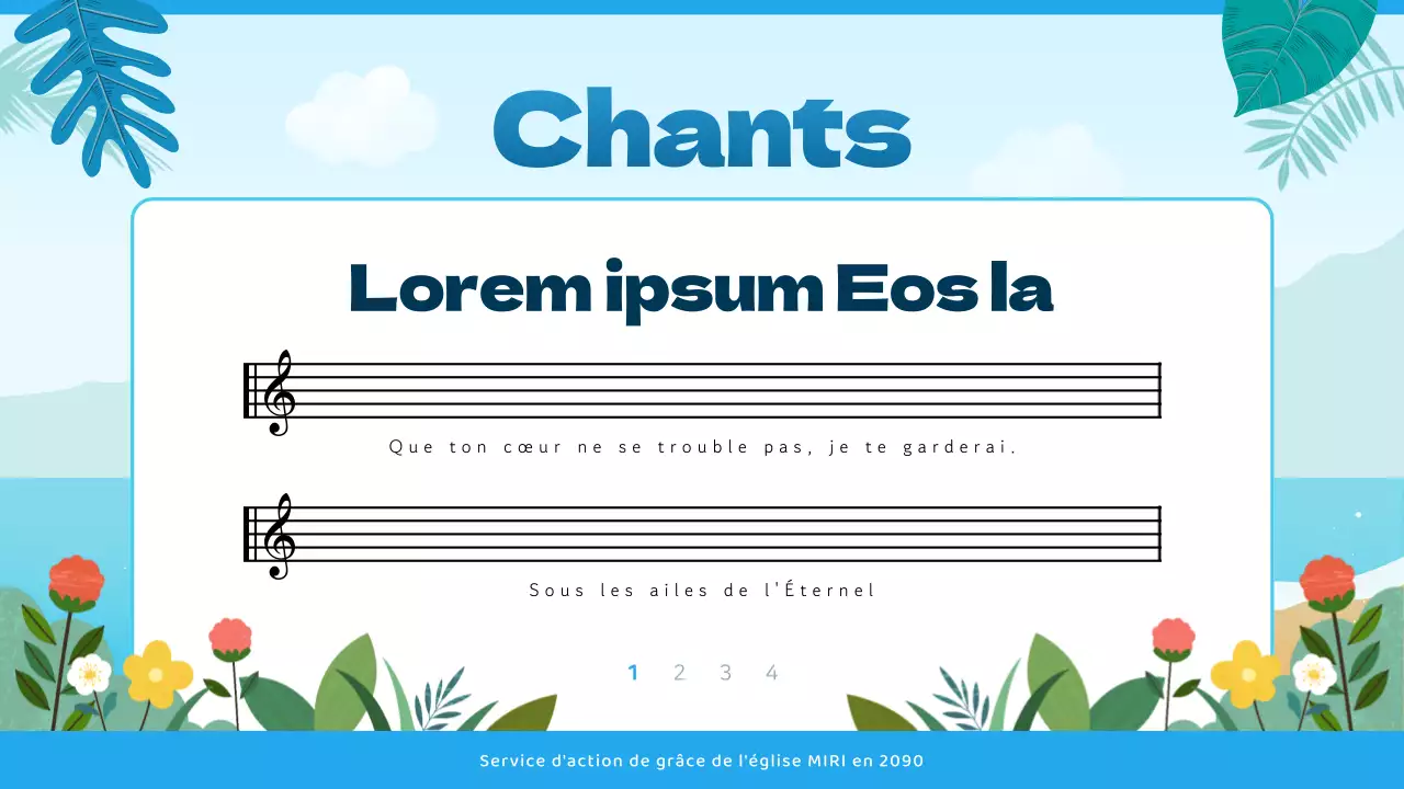 Guide de service religieux avec une touche tropicale en bleu et bleu clair