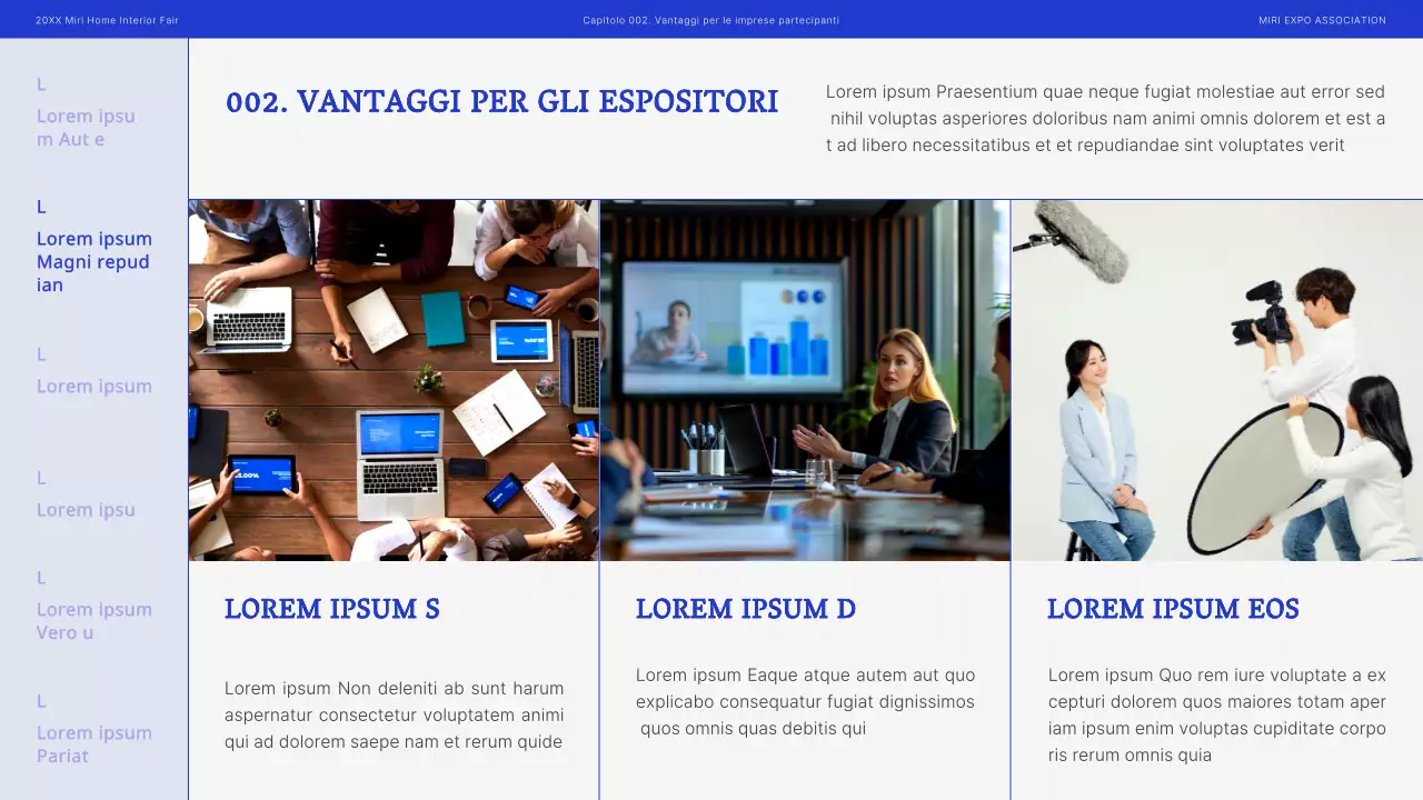 Proposta di fiera moderna per interni in blu e nero