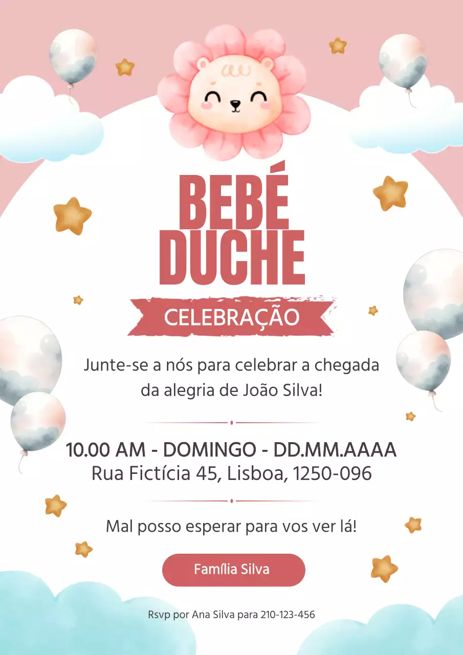 Cartão de convite para festa de chá de bebé rosa simples e básico