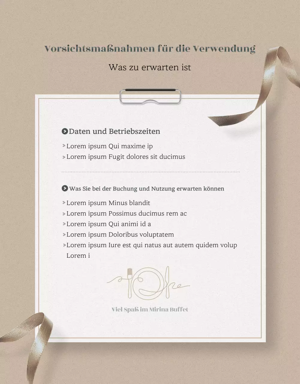 Werben Sie für luxuriöse Hotel-Buffet-Essensgutscheine in Gold und Khaki