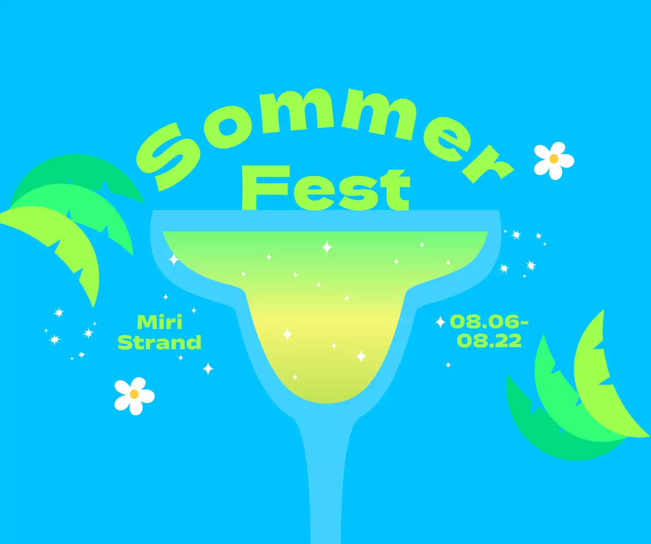 Ein kühles und erfrischendes Sommerfest mit Palmen und Blumen