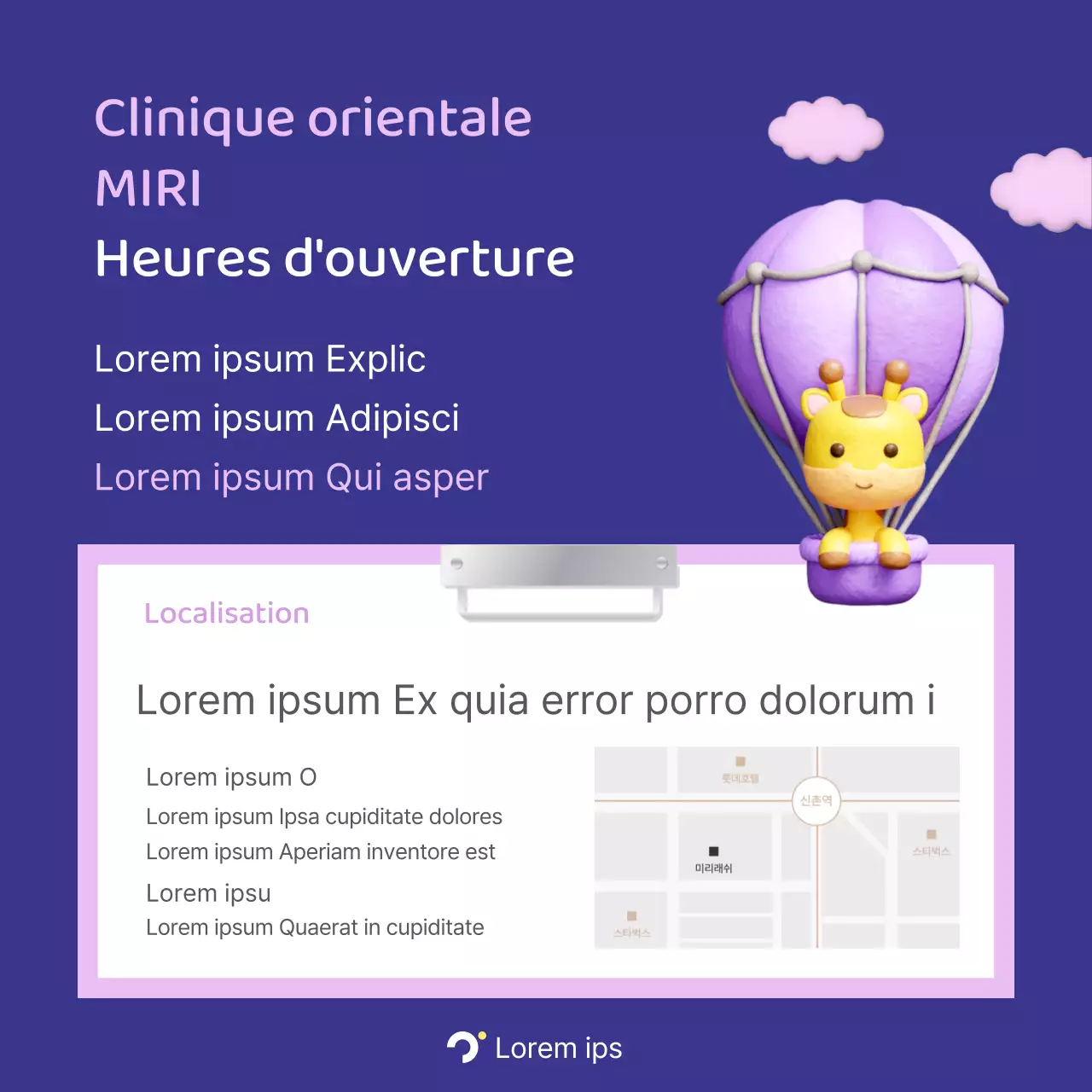 Promouvoir une clinique de croissance de la taille en violet et rose et en peluche