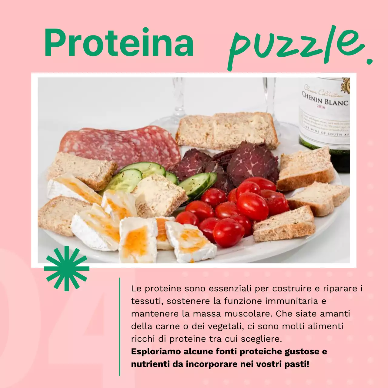 Pubblicità verde e rosa per alimenti freschi e sani