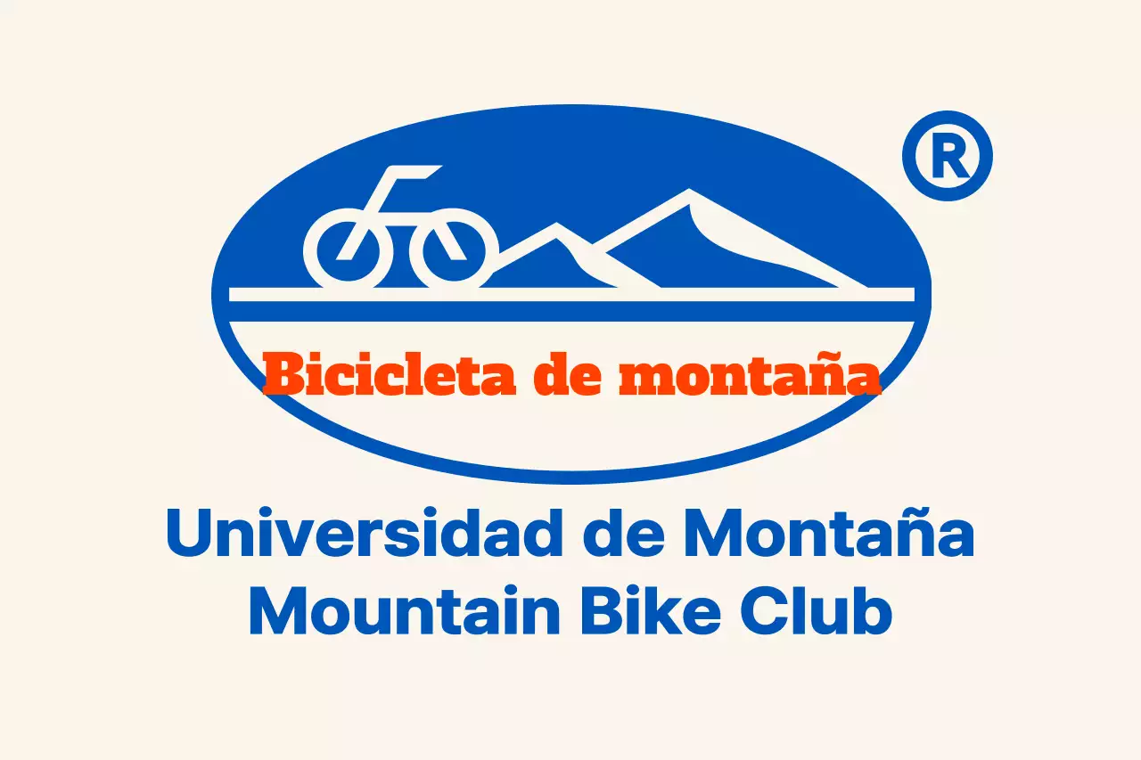 Club de ciclismo de montaña con un logotipo sencillo con montañas y bicicletas