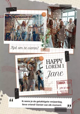 Grijs Klassiek Scrapbook Fotocollage Groet Gelukkige Verjaardag