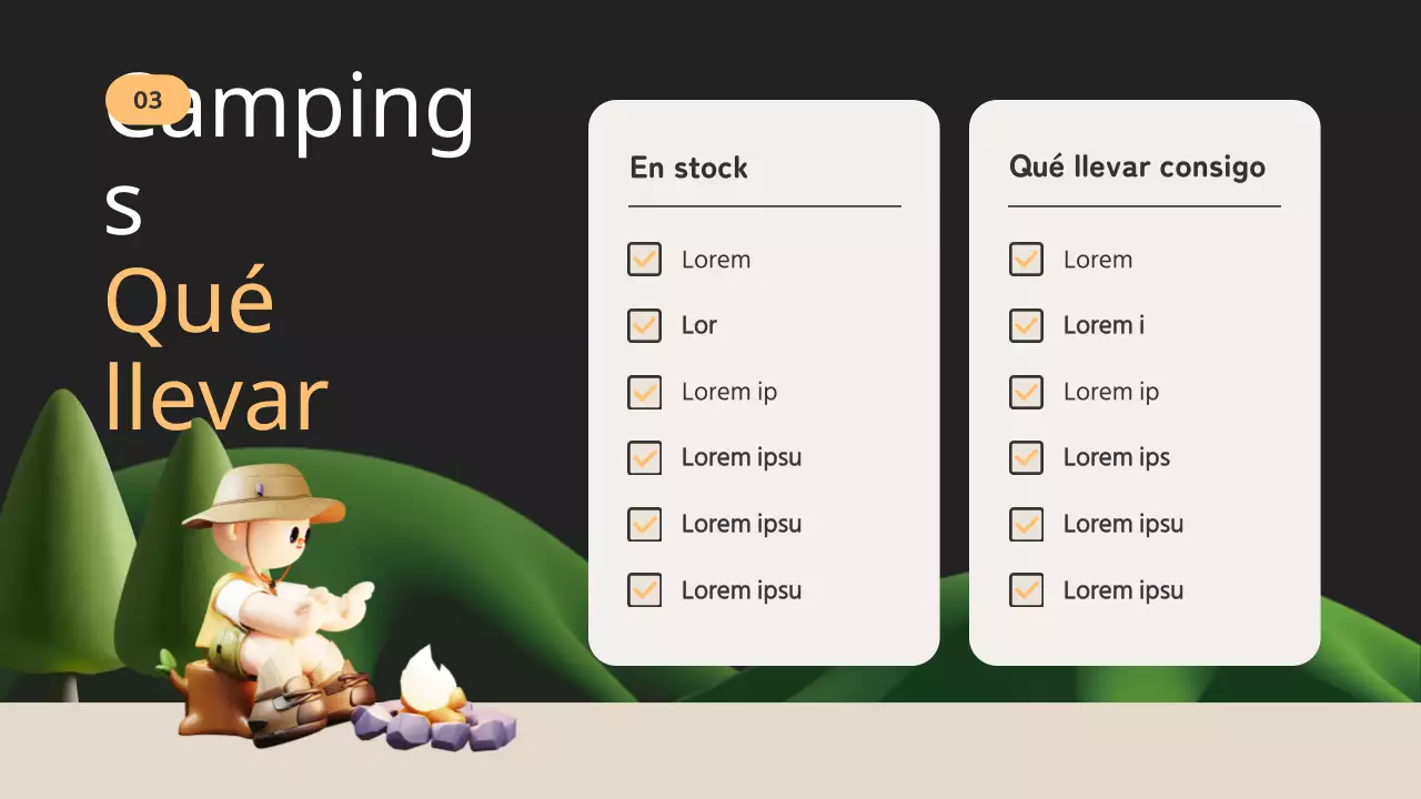 Guía del camping de verano naranja y beige