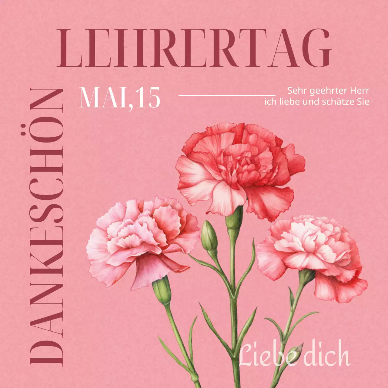 Ein einfaches Dankesschreiben zum Tag des Lehrers in Rot und Rosa