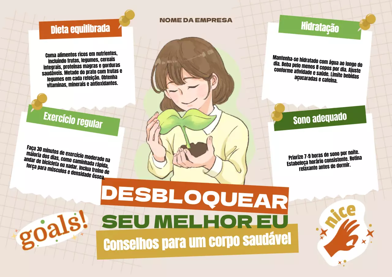 Cartaz Bege Modern Tips for a Healthy Body (Dicas modernas para um corpo saudável)