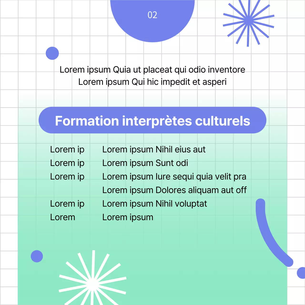 Annonce de stage d'interprète culturel géométrique bleu et menthe