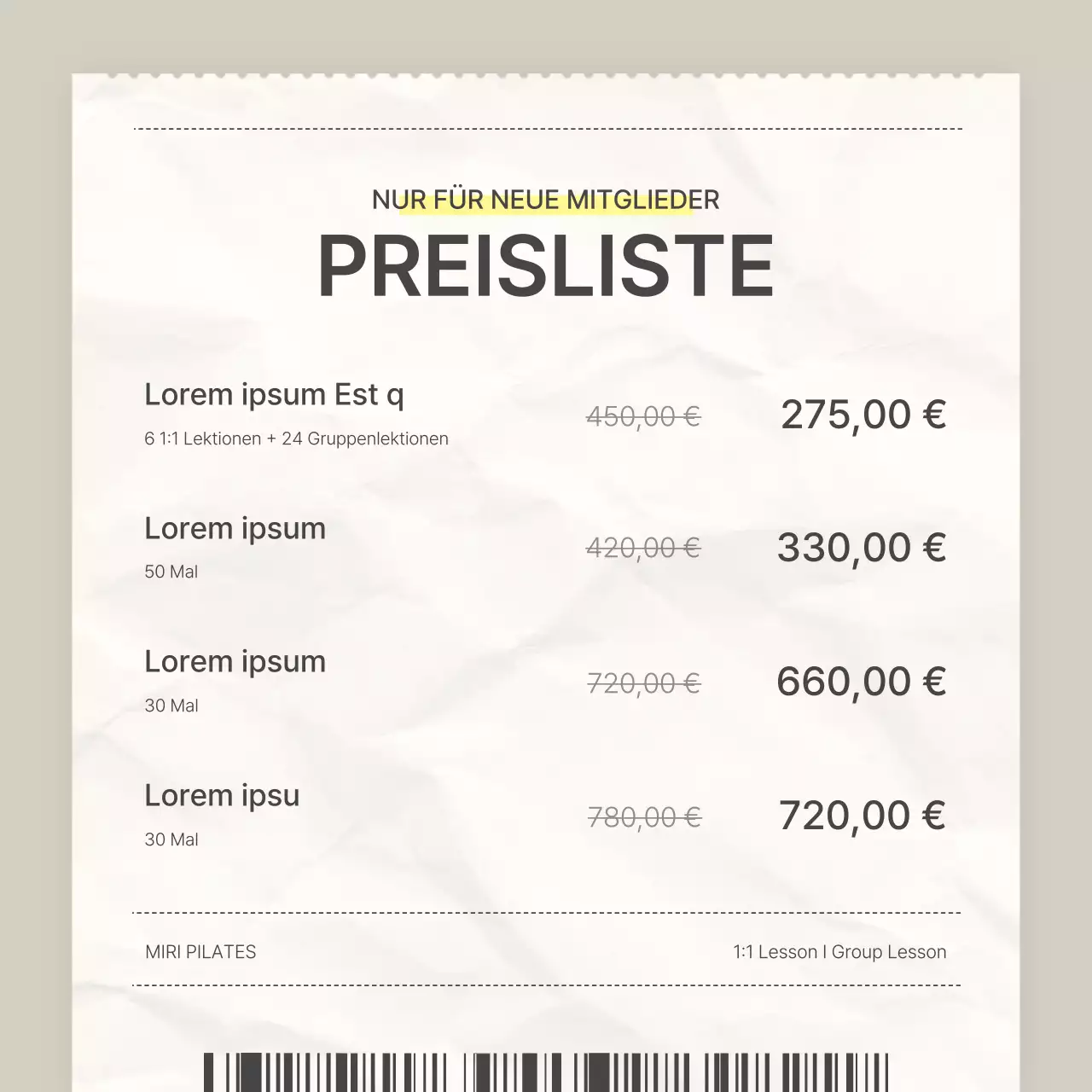 Verkaufsförderung für modernes Pilates in Beige und Gelb