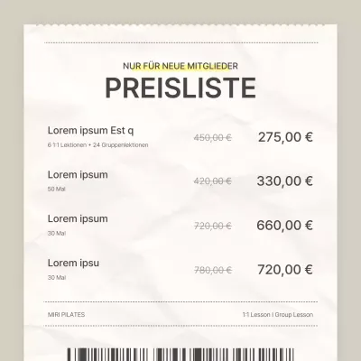 Verkaufsförderung für modernes Pilates in Beige und Gelb