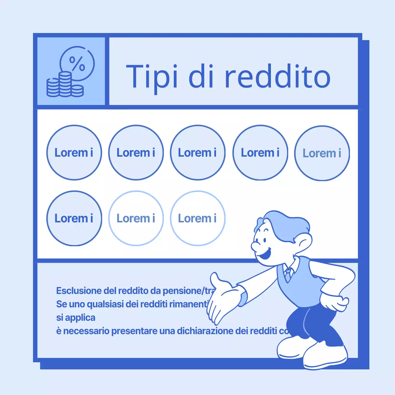 Istruzioni semplici per il pagamento della dichiarazione dei redditi in blu e azzurro