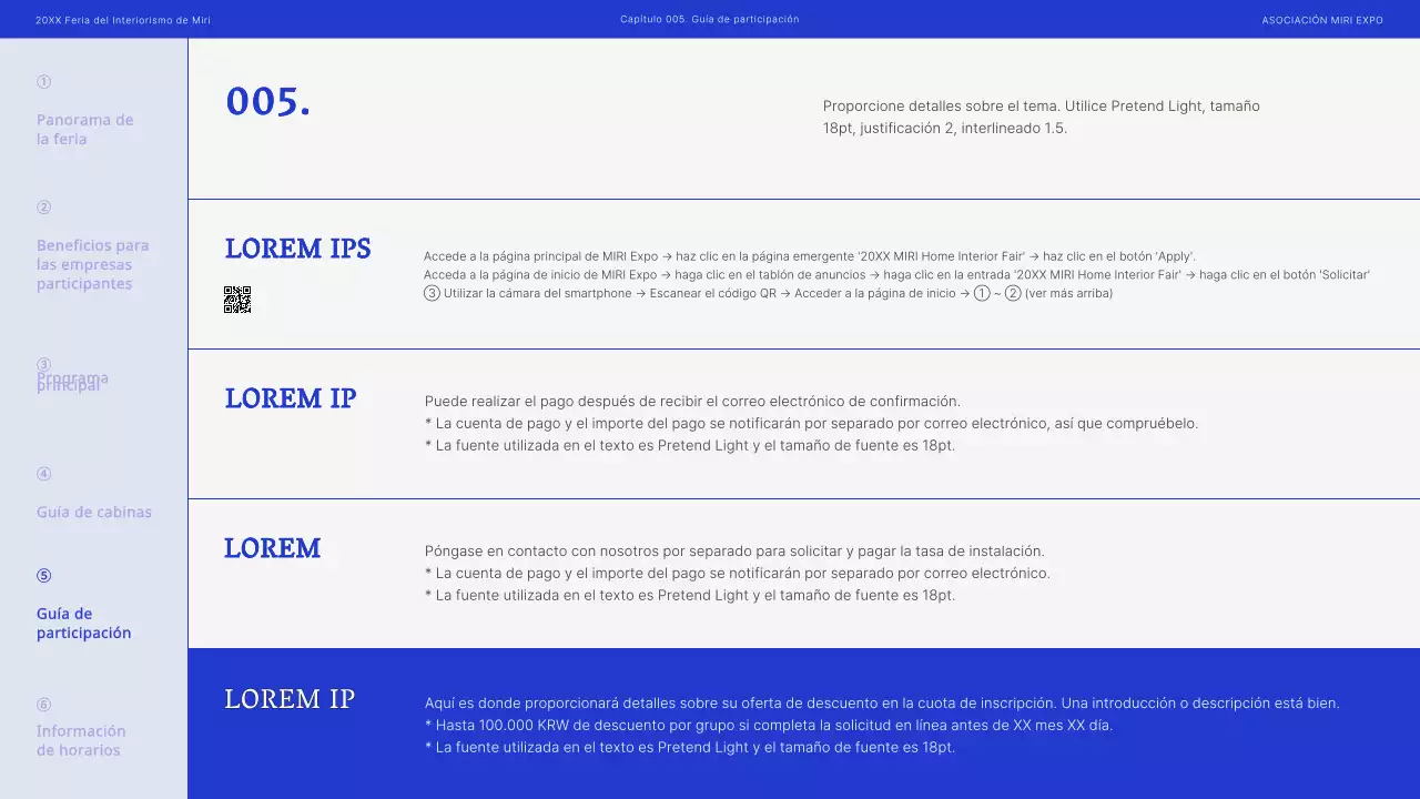 Moderna propuesta de feria interior en azul y negro