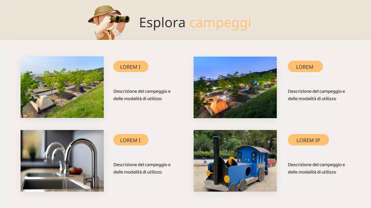 Guida al campeggio estivo arancione e beige