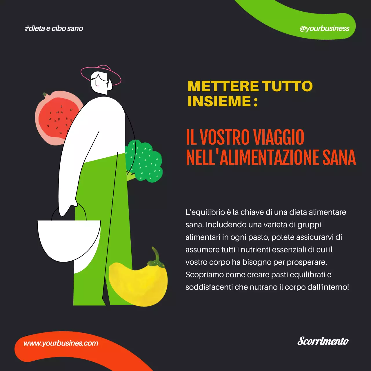 Arancione verde geometrico Popart Cibo sano e dieta