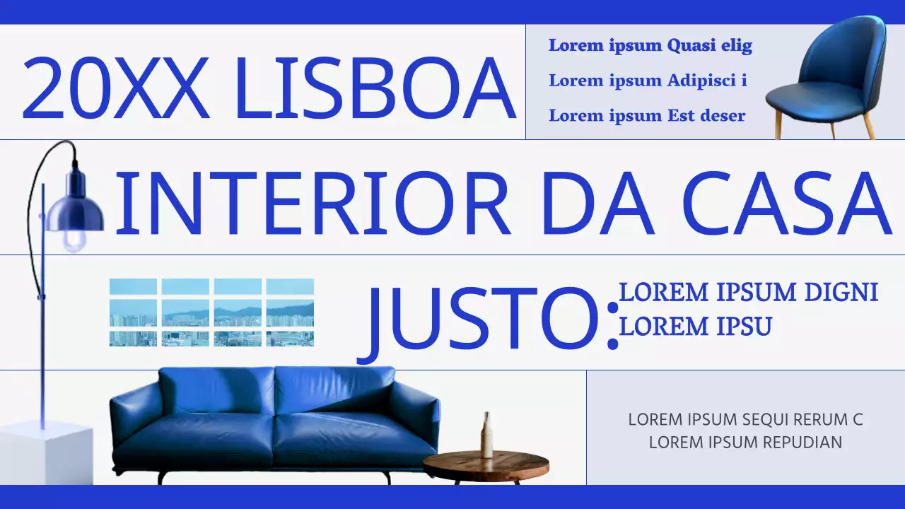 Proposta de feira de interiores moderna em azul e preto