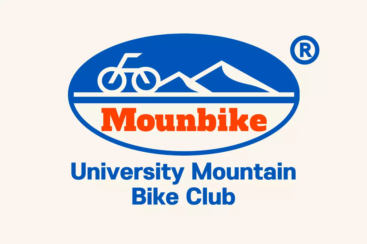 Simple logotype mountain biking club with mountains and bikes