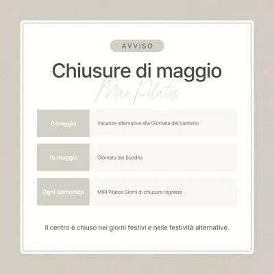 Annuncio di chiusura Modern Pilates in beige e avorio