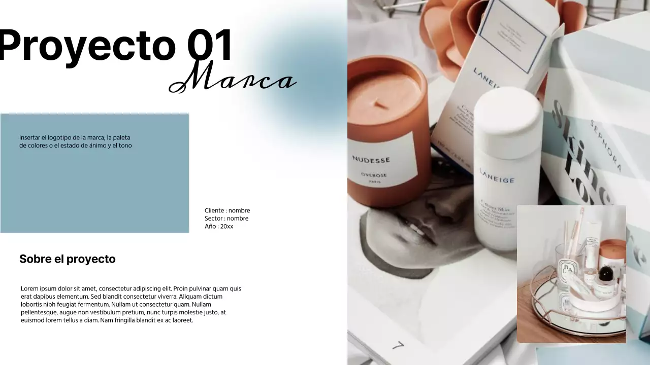 Cartera de diseño gráfico sencillo en azul cielo y blanco