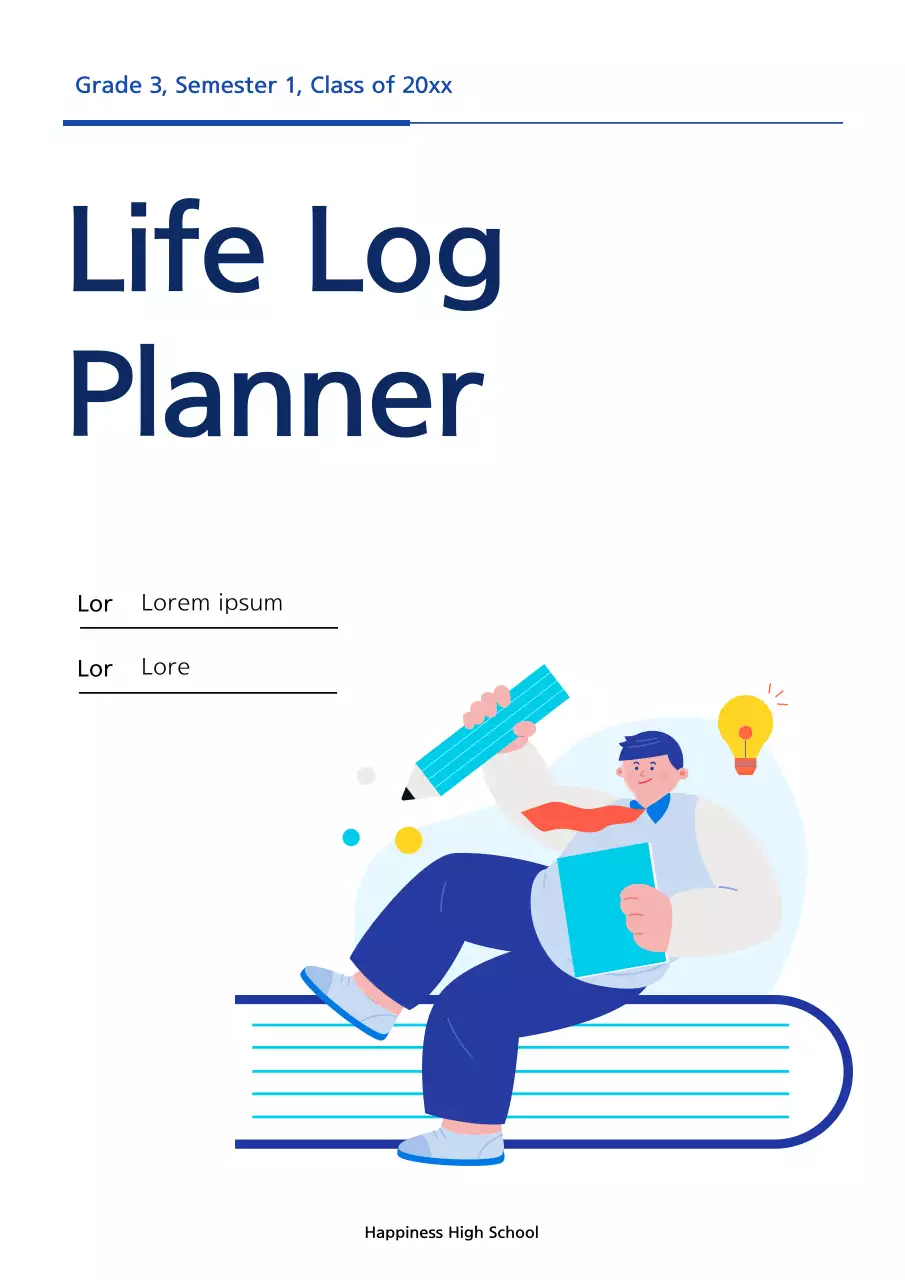 Planejador escolar simples azul