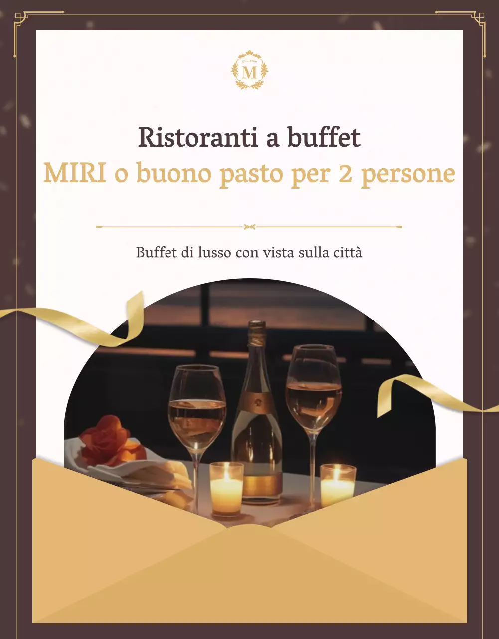 Promuovete un buono pasto per un lussuoso ristorante a buffet in marrone e oro