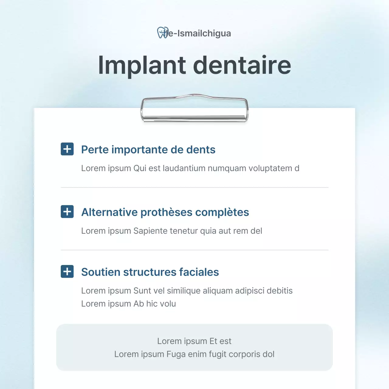 Un kit de médias sociaux simple, blanc et bleu clair, pour promouvoir le cabinet dentaire.