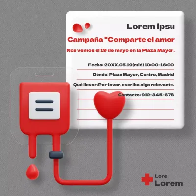Una campaña minimalista de donación de sangre en rojo y gris