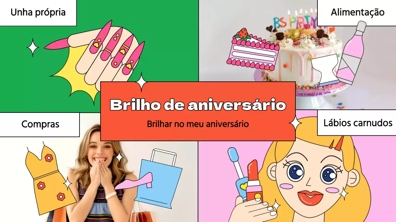 Promover um vlog de aniversário com um toque de vermelho e cor-de-rosa