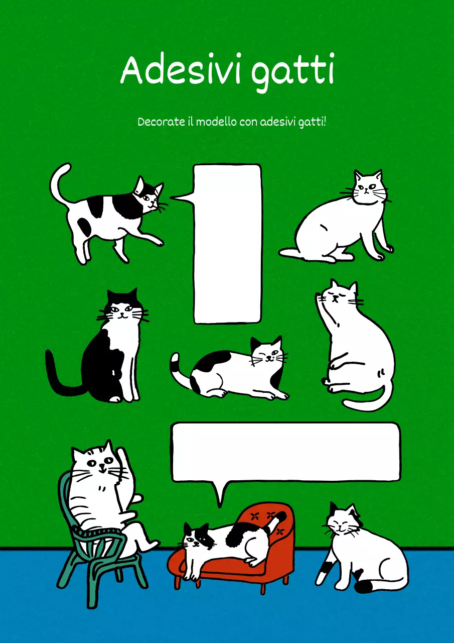 Pubblicare un'illustrazione a fumetti di un simpatico gatto in verde e azzurro