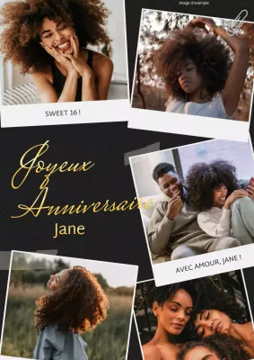 Mémo d'anniversaire élégant noir et or