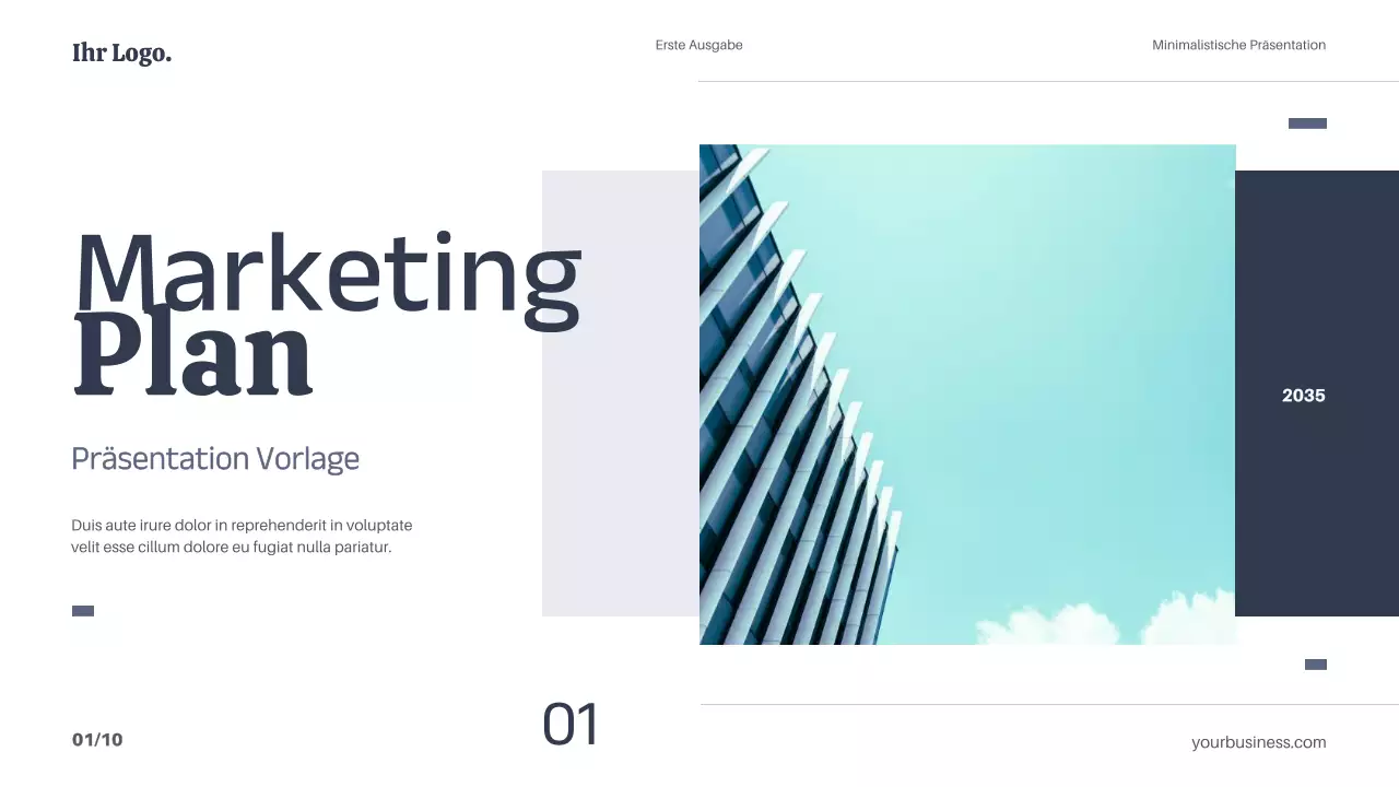 Weiß Blau Minimal Einfacher Marketingplan Strategie