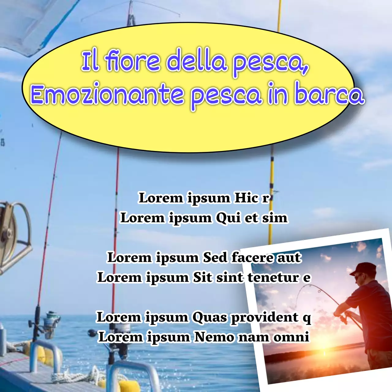 Promuovere l'esperienza di pesca in mare con il mal di mare blu e giallo