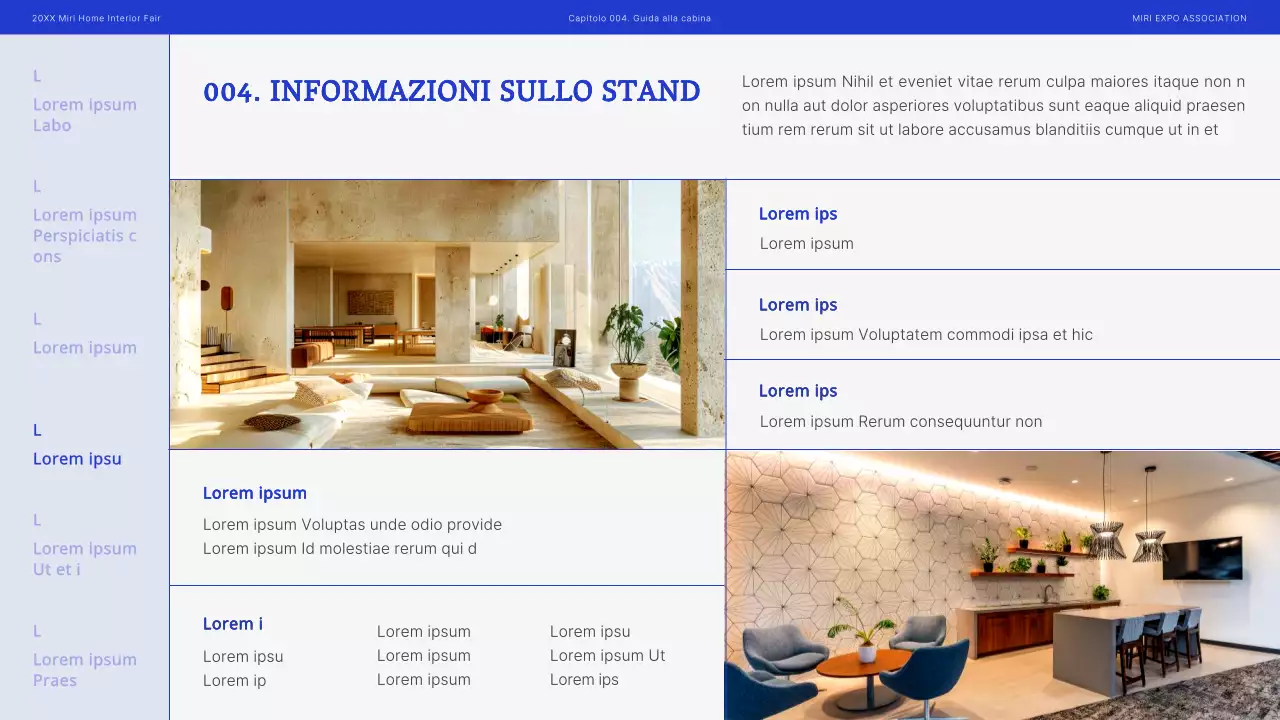 Proposta di fiera moderna per interni in blu e nero