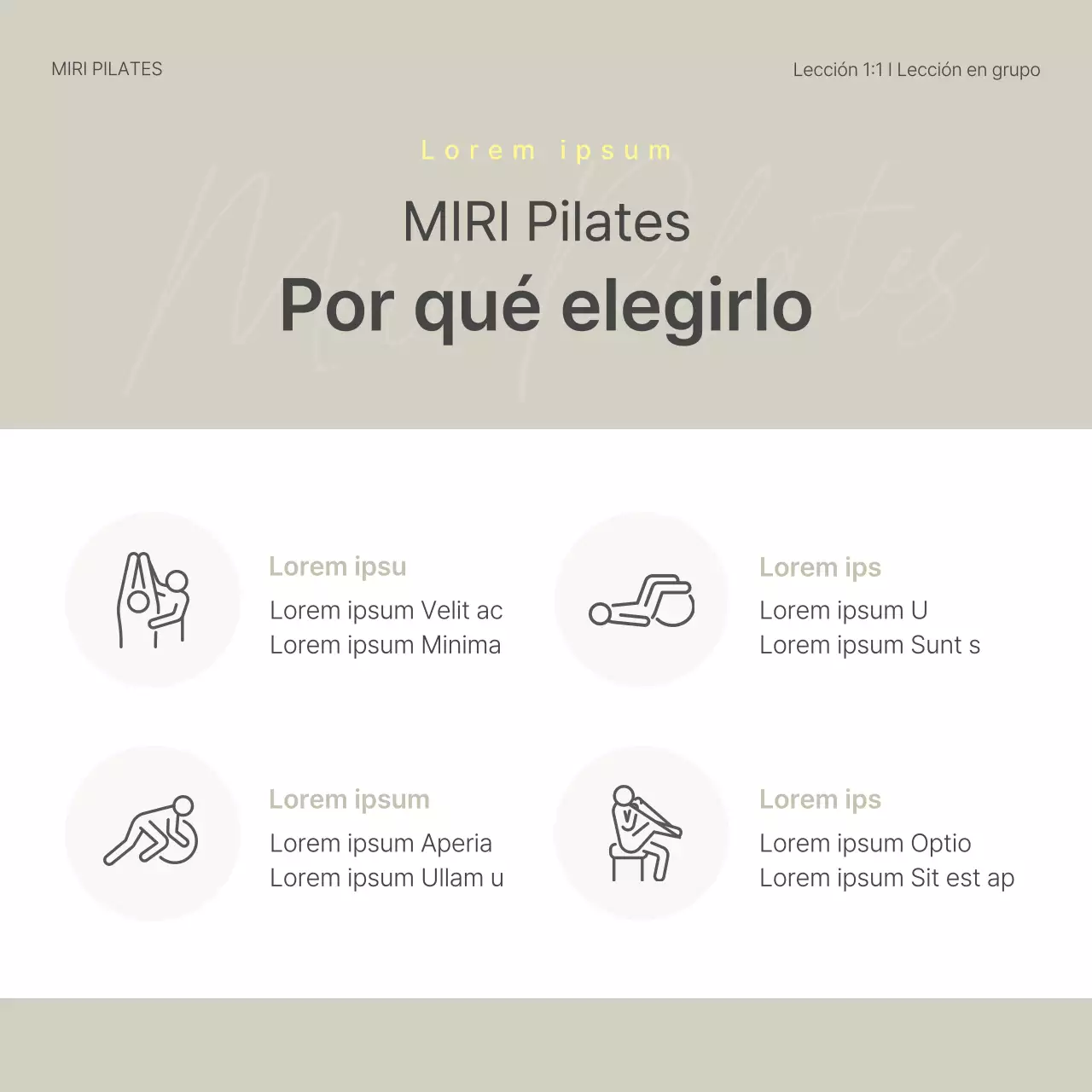 Marketing en redes sociales de Pilates moderno en beige y amarillo
