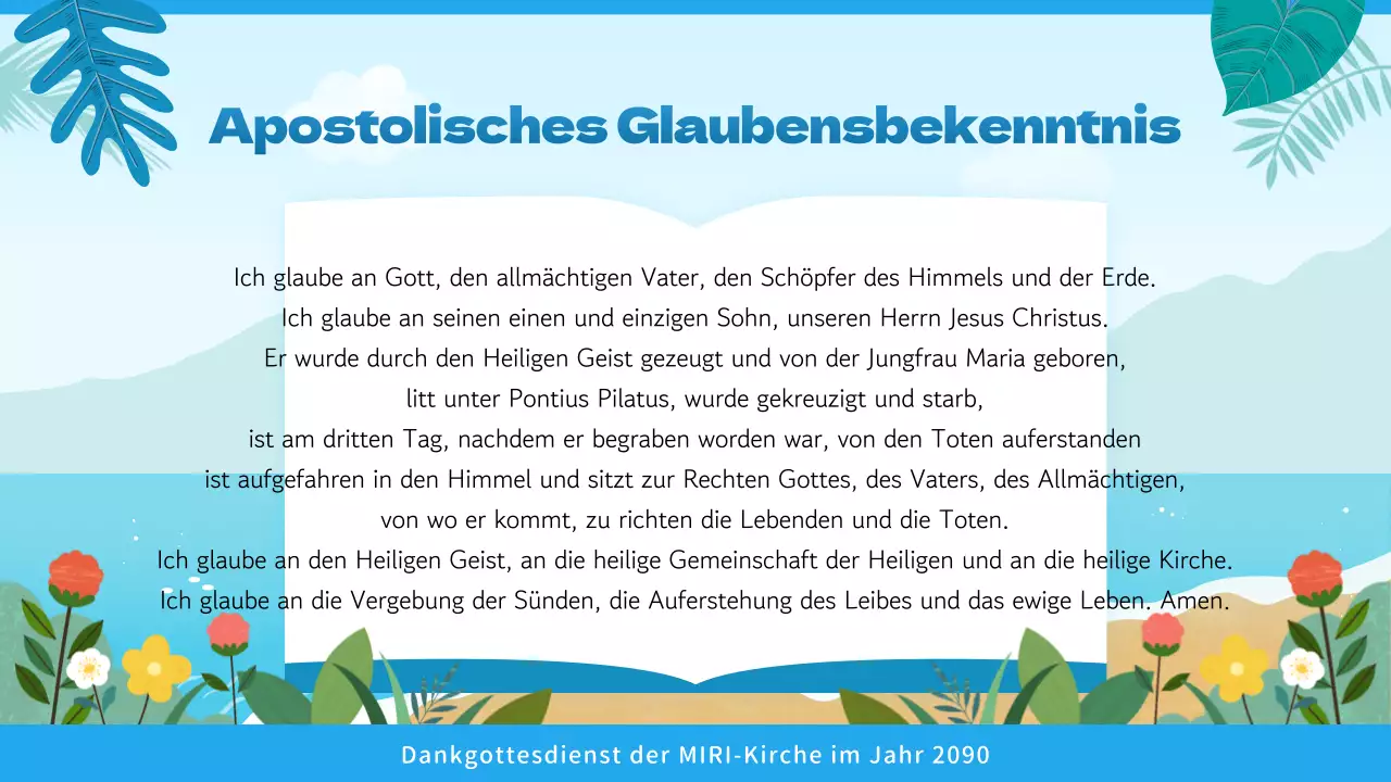 Gottesdienstführer mit tropischem Flair in Blau und Hellblau