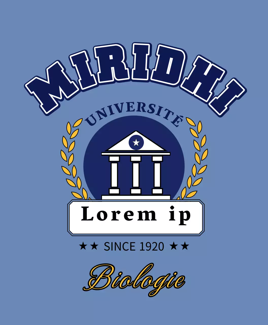 T-shirt d'université avec logo de l'université et illustration de couronne de laurier