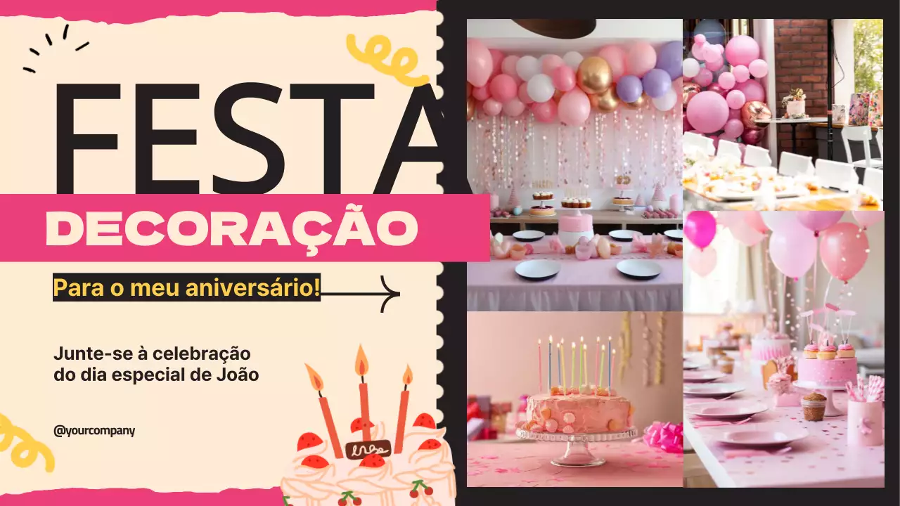 Decoração de festa pop moderna cor-de-rosa para o meu aniversário