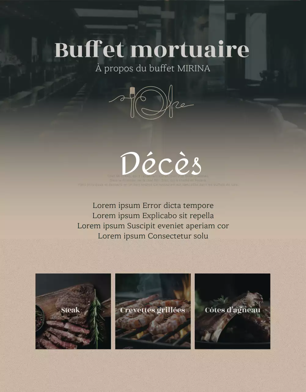 Promouvoir des bons de repas pour des buffets d'hôtels luxueux en or et kaki