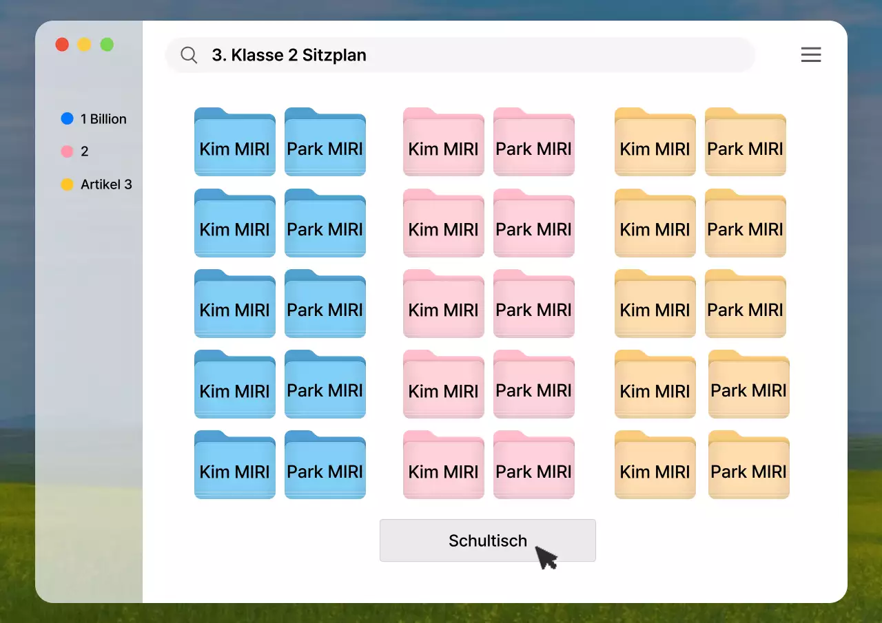 Über den trendigen blau-weißen Schulsitzplan