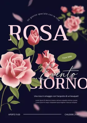 Poster promozionale per la Giornata delle rose di un fiorista chic in blu navy e rosa.