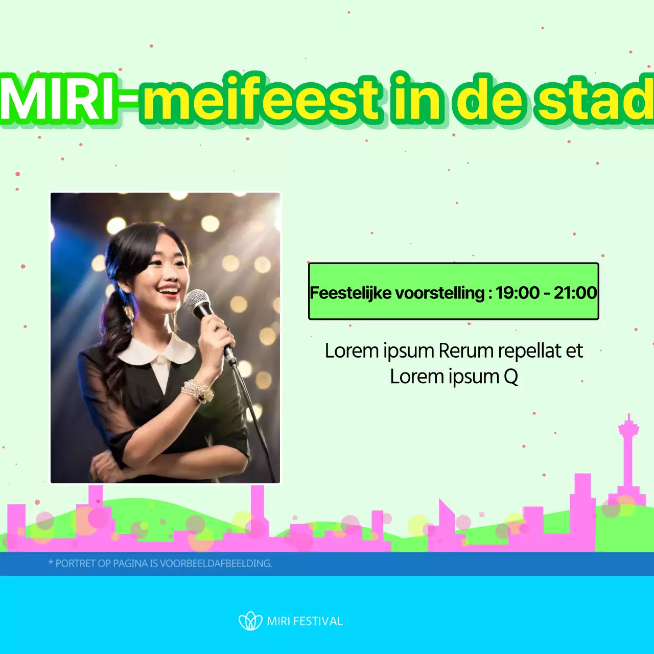 Kitscherige festival flyer in groen en geel