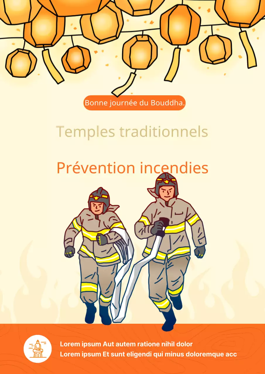 Une simple affiche jaune et orange faisant la promotion d'une surveillance spéciale des incendies.