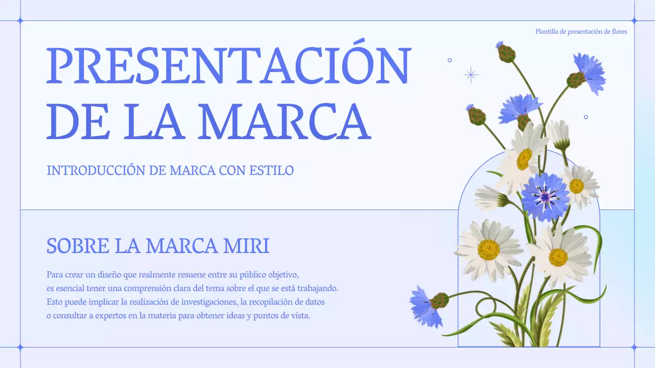 Resumen de marca para una sencilla floristería en azul y morado