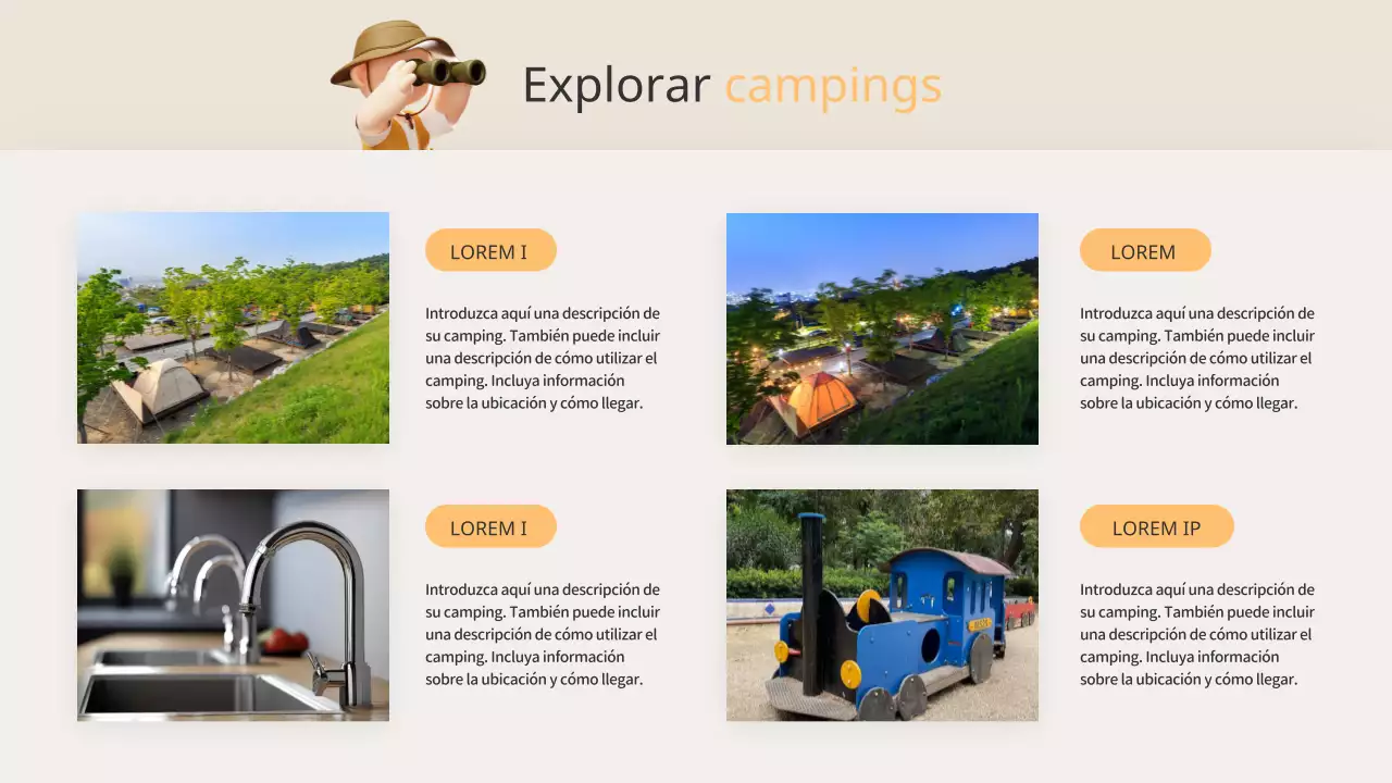 Guía del camping de verano naranja y beige