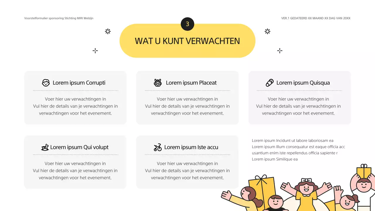 Geel en grijs voorstel voor kindersponsoring voor de Welfare Foundation