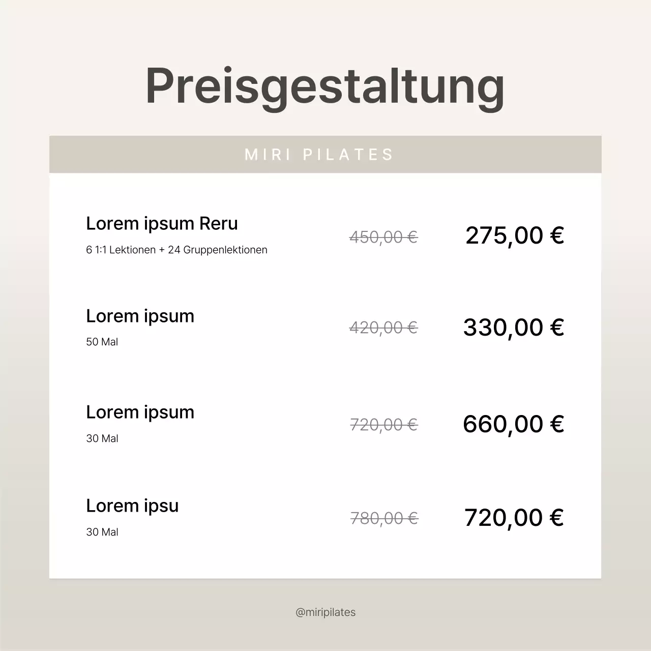 Ermäßigte Preise für modernes Pilates in Beige und Elfenbein