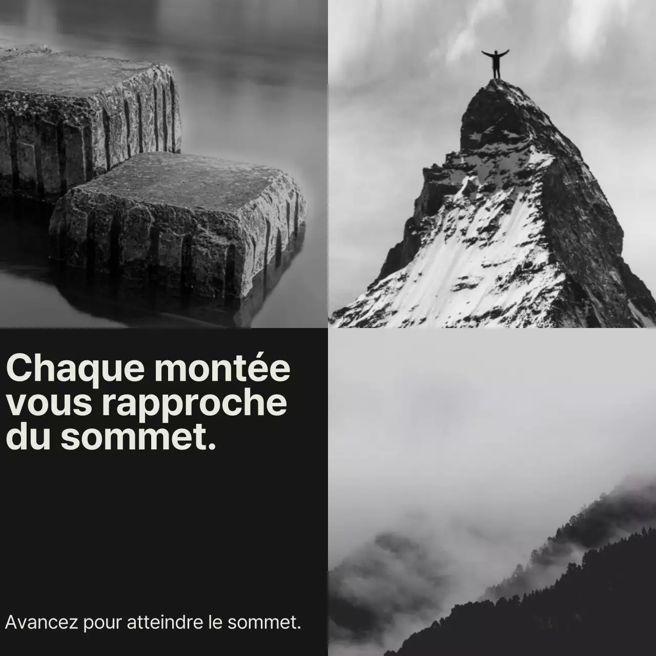 Collage moderne noir et blanc Motivationnel Citation sur la santé mentale