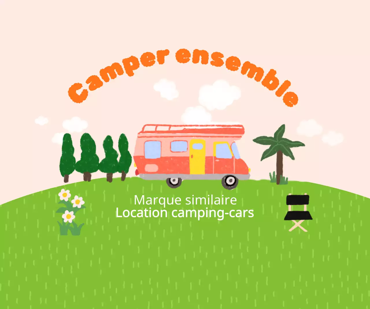 Camping joyeux et lumineux avec des illustrations dessinées à la main